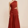JOSLIN ONE SHOULDER DRESS - MERLOT